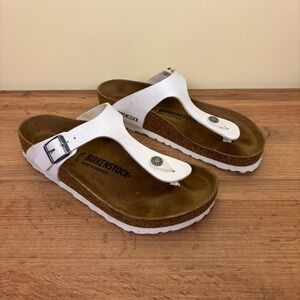 BIRKENSTOCK Gizeh Thong Sandals Size 38 White Leather Comfort Casual Slides